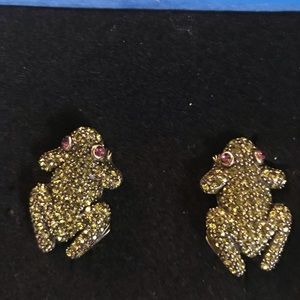 HEIDI DAUS crystal frog clip earrings